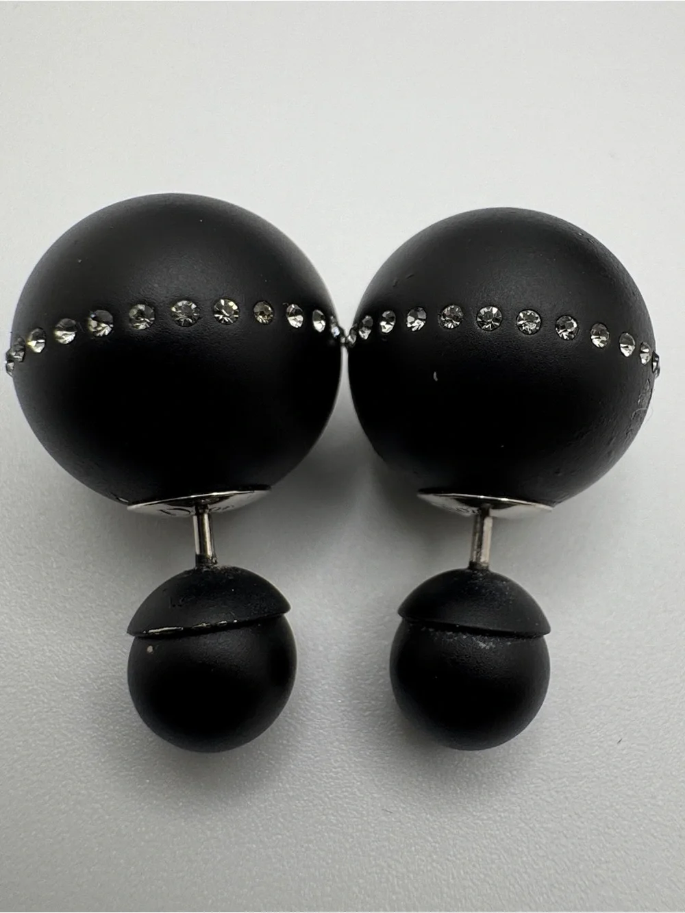 Dior Tribales Matte Black w/ Band of Encrusted Crystal Pierced Earrings